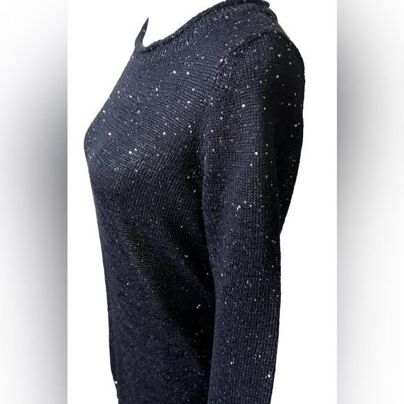 NWT TALBOTS Navy Blue Sparkly Sequins Long Sleeve Sweater $89 Size XS - Picture 4 of 7